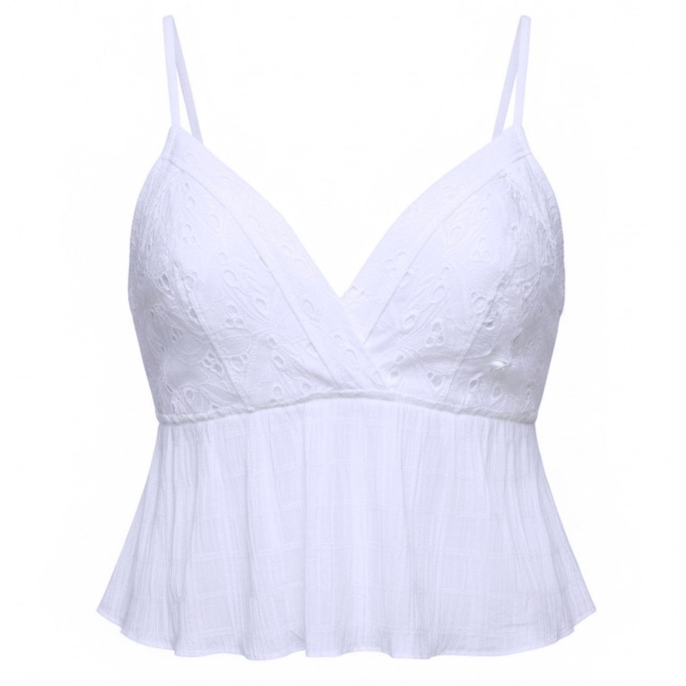 IRO Mireya White Eyelet Lace Peplum Halter Camisole Top WM16MIREYA Size 40 NEW